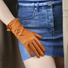 Натуральная овечья кожа, женские перчатки, светильник, коричневый цвет, европейская версия, тонкие пальцы, Женский Базовый стиль, теплые варежки, TB83