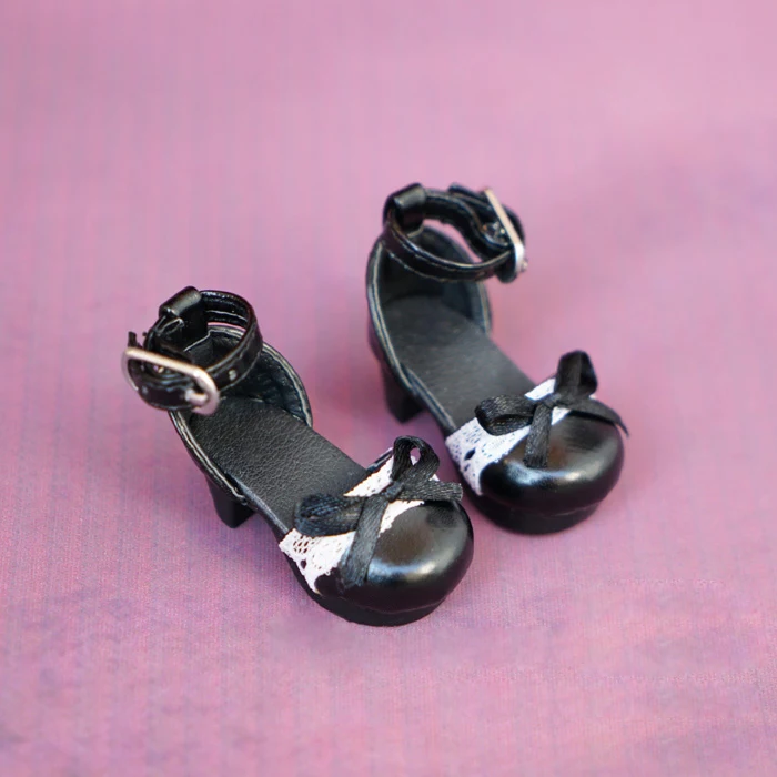 

D01-P172 children handmade toy 1/3 1/4 Doll Accessories BJD/SD doll Lace bow black princess shoes 1pair