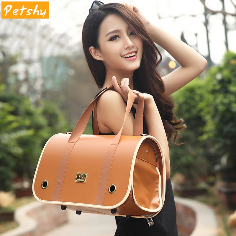 

Petshy Leather Portable Pet Backpack Messenger Carrier Bags Dog Cat Carrier Outgoing Travel Packets Breathable Small Pet Handbag