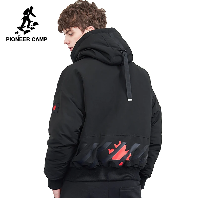 

Pioneer camp new winter thick jacket men brand clothing fashion Ribbon hood jacket coat warm parka male quality black AMF801339