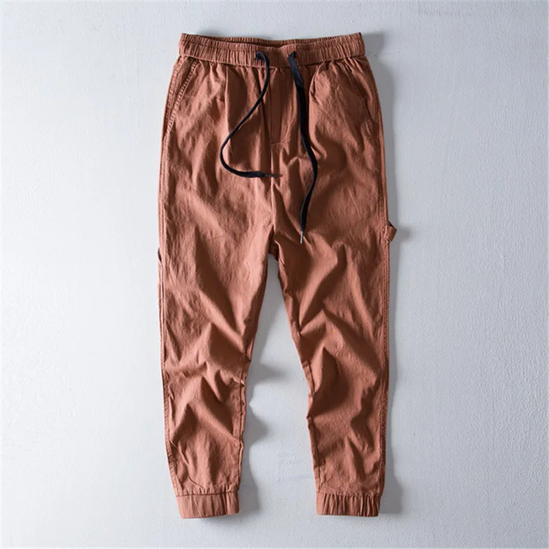 SHIFUREN/хлопковые брюки для мужчин; брюки для бега с эластичной резинкой на талии; дышащие повседневные мужские брюки; свободные брюки до щиколотки; 4 цвета