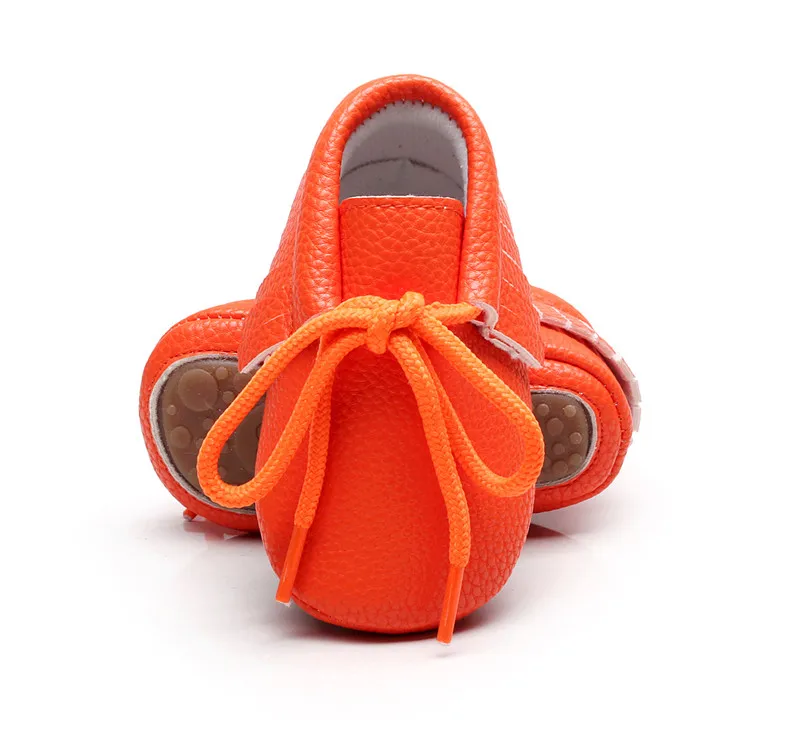 Весна новые розовые конфеты цвета жесткая подошва Новорожденные туфли на шнуровке брендовые из искусственной кожи детские туфли для девочек детские туфли-мокасины с бахромой обувь - Цвет: orange