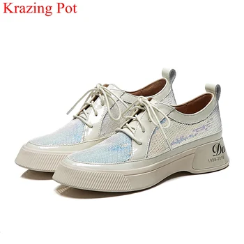 

2019 bling round toe sequined cloth lace up casual shoes increasing sneaker concise platform spring women vulcanized shoes L2f1