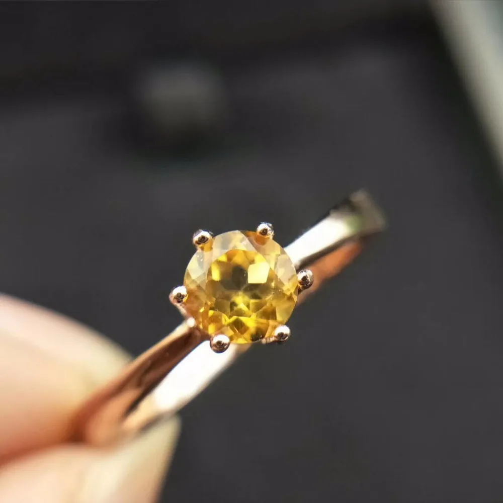 natural citrine gemstone ring 5mm*5mm natural citrine silver ring solid