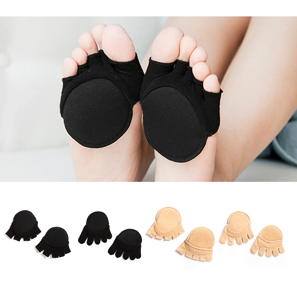 Women Socks Invisible Sweat Absorption Heelless Lining Half Sole Pad With Forefoot Cushion Non Slip Soft Sandals Open Toe Solid
