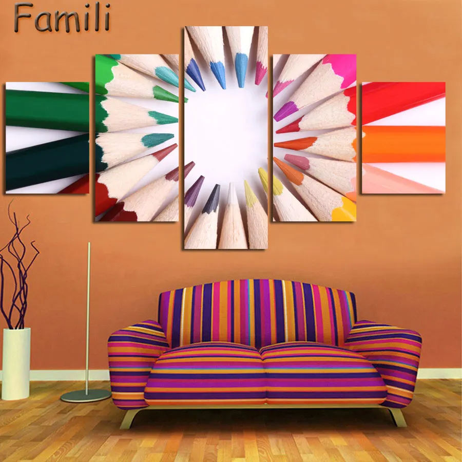 

5Pcs/set Colourful feathers color pen fresh look modern flower painting wall art decorative image painting on canvas prints