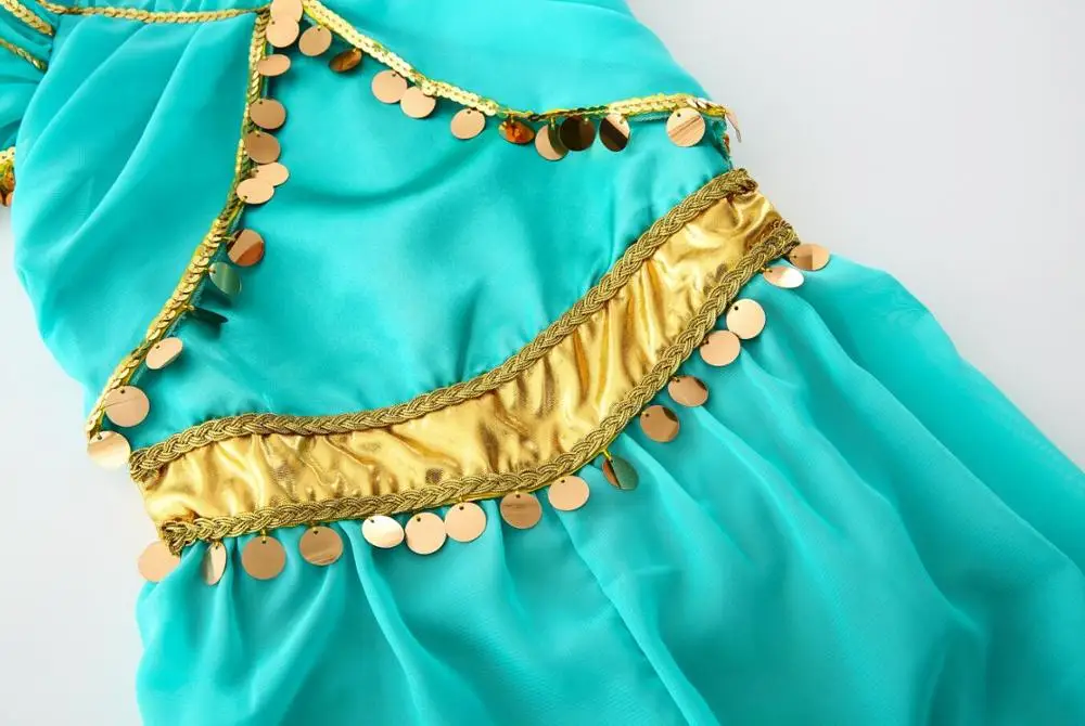 Костюм принцессы жасмин для костюмированной вечеринки на Хэллоуин и Рождество для девочек; костюмы для детей; платье для танца живота; индийский костюм