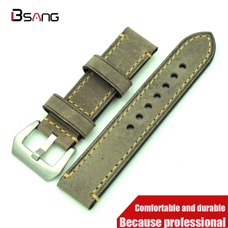 Goedkoop 1 STKS 20 MM 22 MM 24 MM 26 MM lederen Crazy horse lederen fashion horloge band man Licht groen horloge bandjes