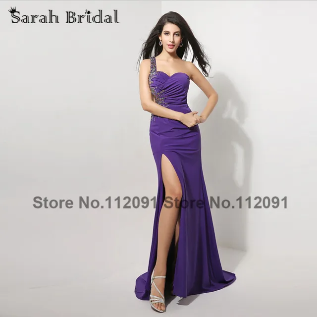 One Shoulder Purple Prom Dress Long Sleeve