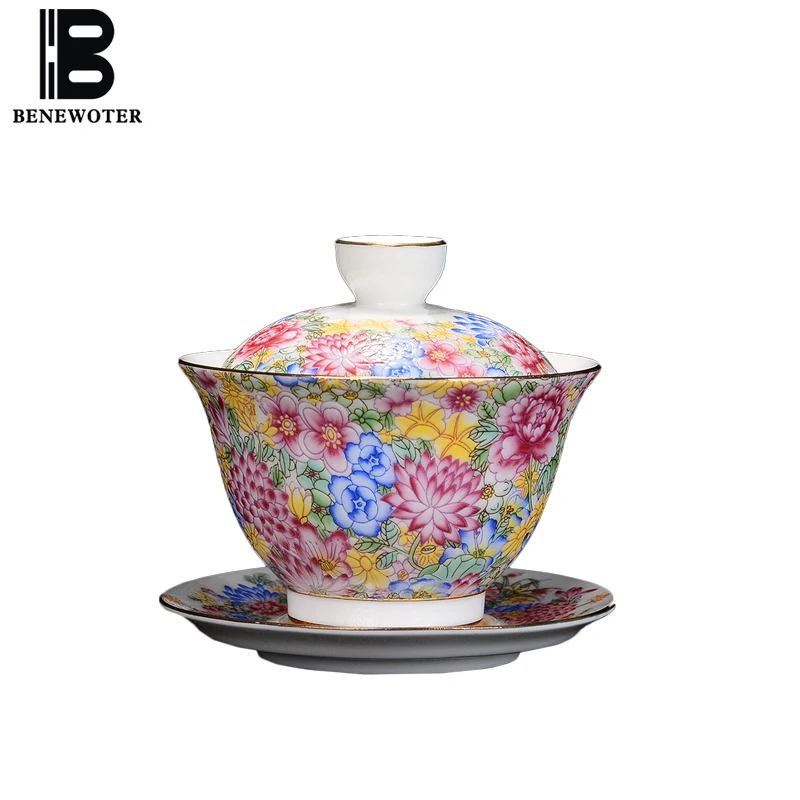 

Jingdezhen Ceramic Gaiwan Hand Painted Enamel Color Teapot Office Kung Fu Tea Set Puer Tieguanyin Kettle Master Tea Bowls Gifts