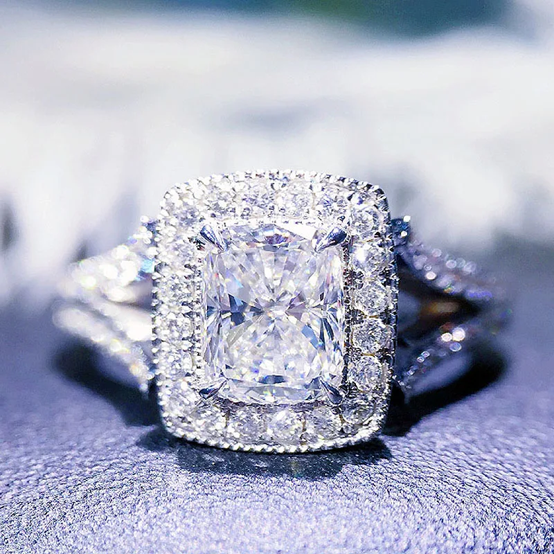 1ct 6 мм Твердое 18K Белое Золото DF цветная Подушка бриллиантовый огранка Moissanite Halo Кольцо лабораторное выращивание алмазное кольцо для женщин 1ct 6 мм Твердое 18K Белое Золото DF цветная Подушка бриллиантовый огранка Moissanite Halo Кольцо лабораторное выращивание алмазное кольцо для женщин