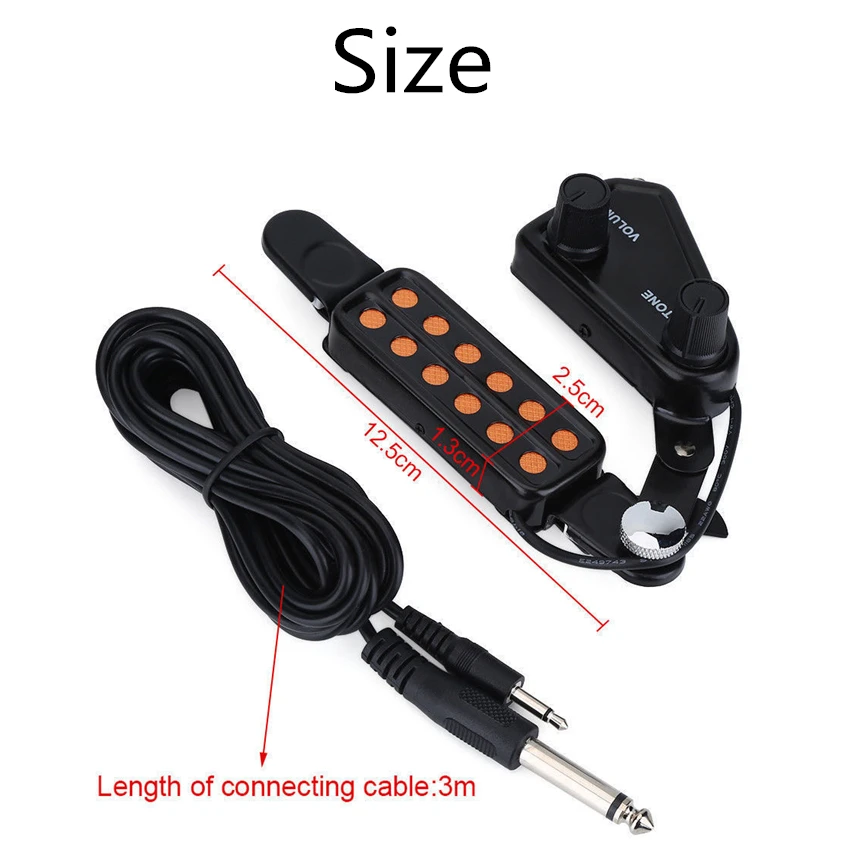JDR 12-hole Guitarra acústica sonido agujero Pickup transductor magnético con controlador de volumen de tono 3 m Cable Guitarra Accesorios JDR 12-hole Guitarra acústica sonido agujero Pickup transductor magnético con controlador de volumen de tono 3 m Cable Guitarra Accesorios