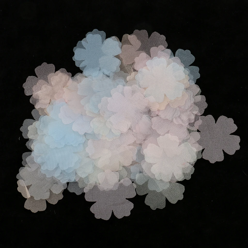 100Pcs Chiffon Flower Patches Sew Patch Sticker Applique Badge for Dress, Hat, Shoes, Jeans, Assorted