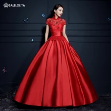 Дворцовая классика, приталенное бальное платье, большие красные длинные Сатиновые платья, бриллианты, кружевной воротник, воротник, китайские Cheongsams стиль, вечерние платья