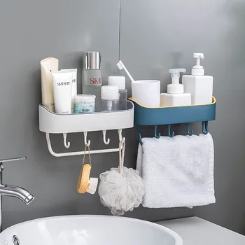 

Kitchen Spice Rack with Hooks Multi-function Bath Storage Rack Bathroom PlasticTowel Bar Decorative Wall Hanging Corner Shelves