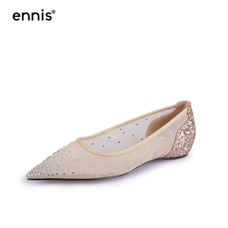 ENNIS/ г.; модная женская обувь из сетчатого материала; туфли на плоской подошве со стразами; блестящие лоферы на плоской подошве с острым носком; женская повседневная обувь; Летняя обувь; C9100 - Цвет: Gold