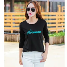 Футболка Femme Футболка Для женщин с длинным рукавом хлопковая Футболка каваи корейский Костюмы Для женщин s Топы футболка с надписью Camisetas Mujer