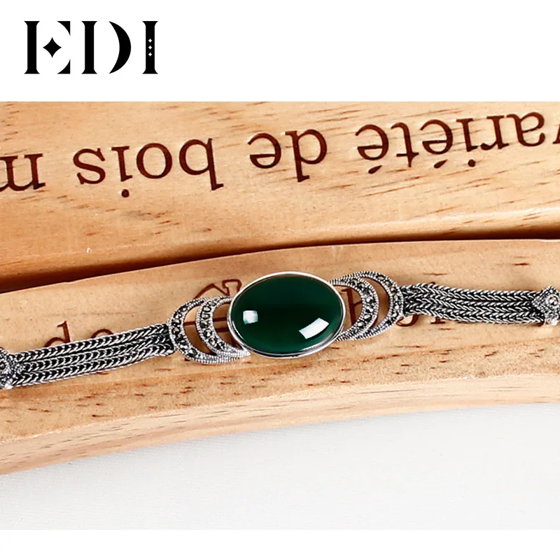 EDI Brand 925 sterling silver Green Red chalcedony agate DIY bracelets For Women Thai silver Fine jewelry