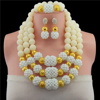 

White Nigerian African Wedding Beads Jewelry Set Dubai Indian Wedding Beads Set Christmas Costume Jewelry Set Free Shipping