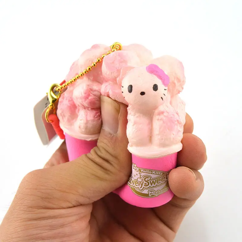 

10PCS/Lot Licensed Original Hello Kitty Squishy Popcorn Cute Cartoon Soft Bread Scented With Ballchain Tag Toy Collectibles