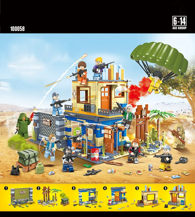 

Military Game PUBG Battle Saint Martin scenes 6in1 batisbricks building block army Ghillie suit figures Parachute bricks toys