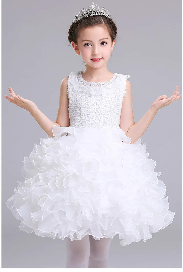 2018 White Lace with Long Tail Flower Girls Dresses High Low Crew Neck Tulle Zipper Back Girls Pageant First Communion Gown 2018 White Lace with Long Tail Flower Girls Dresses High Low Crew Neck Tulle Zipper Back Girls Pageant First Communion Gown