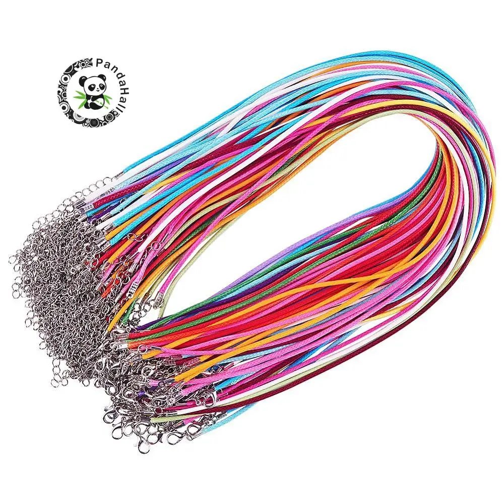 wax cord necklace cords, with Metal color iron lobster clasps and iron chains, mixed color