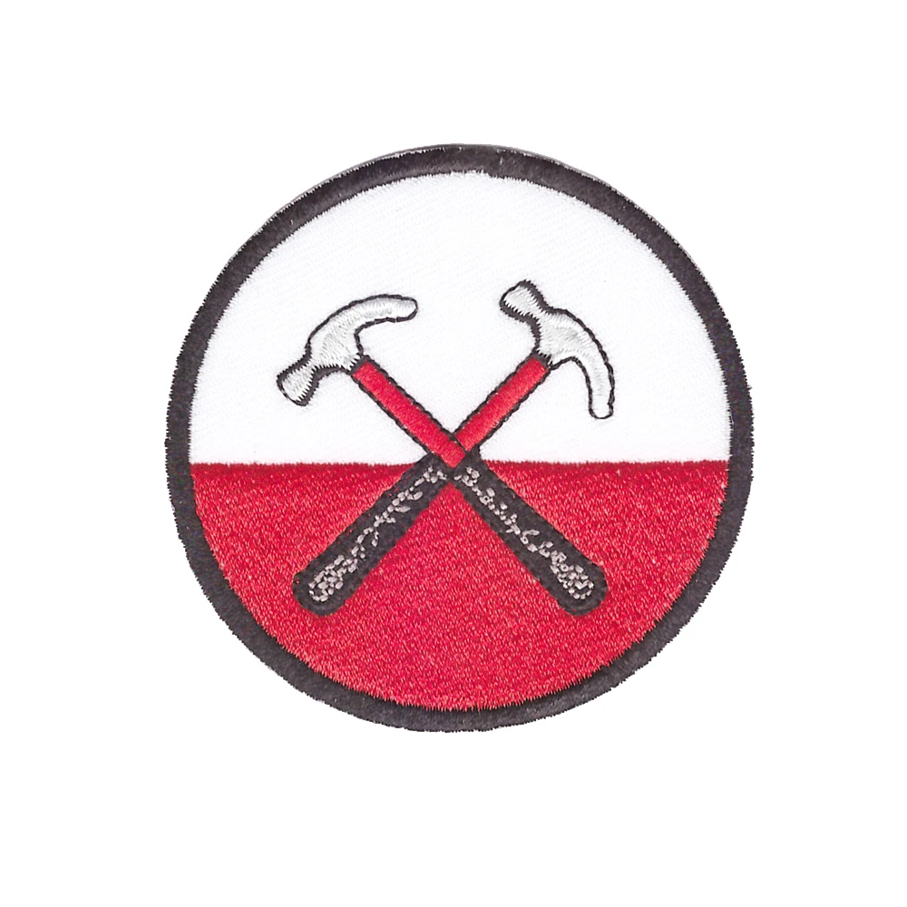 

Two Floyd hammers patches half white and half red backgroud for clothing Embroidery iron on Creative parches