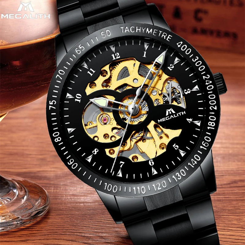

MEGALITH Automatic Wrist Watches Mens Montre Waterproof Multifunctional Stainless Steel Mechanical Watch Sport Men Strap Clock