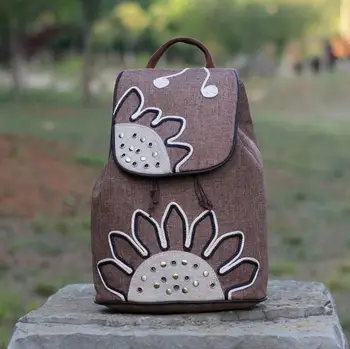 

Hand woven ethnic bag women with bucket features printed cotton and linen bag