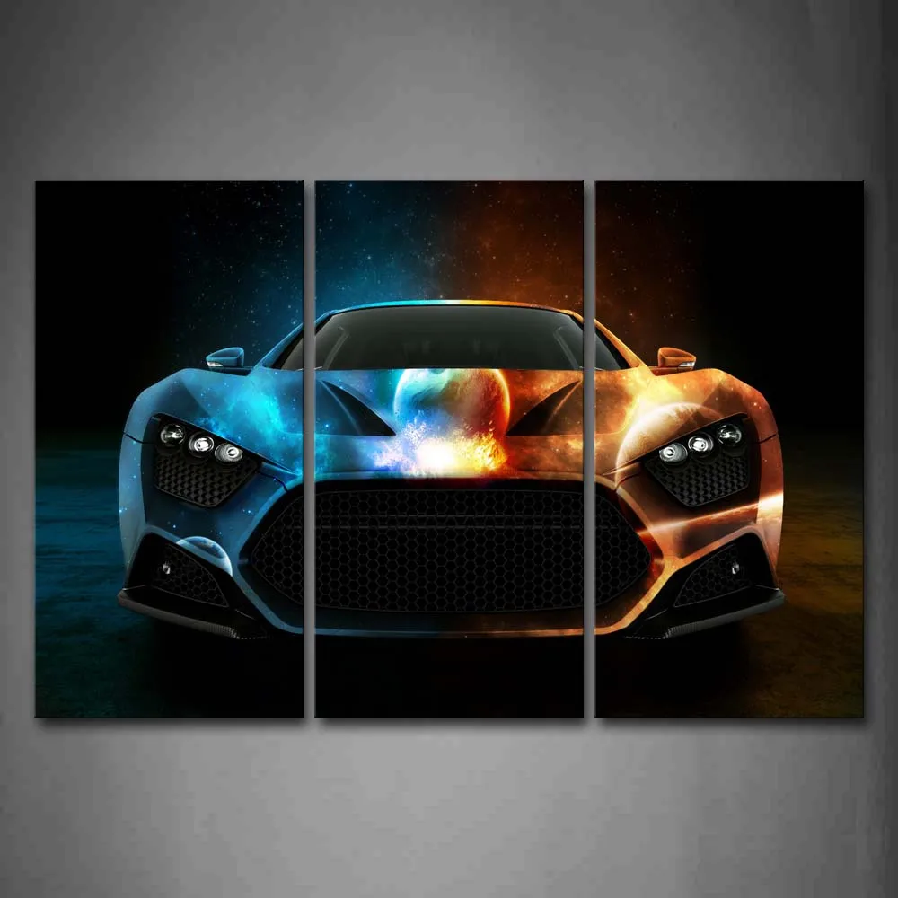 

Framed Wall Art Pictures Cool Space Car Canvas Print Car Modern Posters With Wooden Frames For Living Room Office Decor