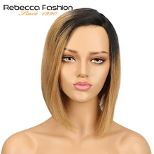 Rebecca Left L часть человеческих волос парики для женщин бразильские прямые волосы Реми короткий парик-Боб коричневый синий смешанный цвет