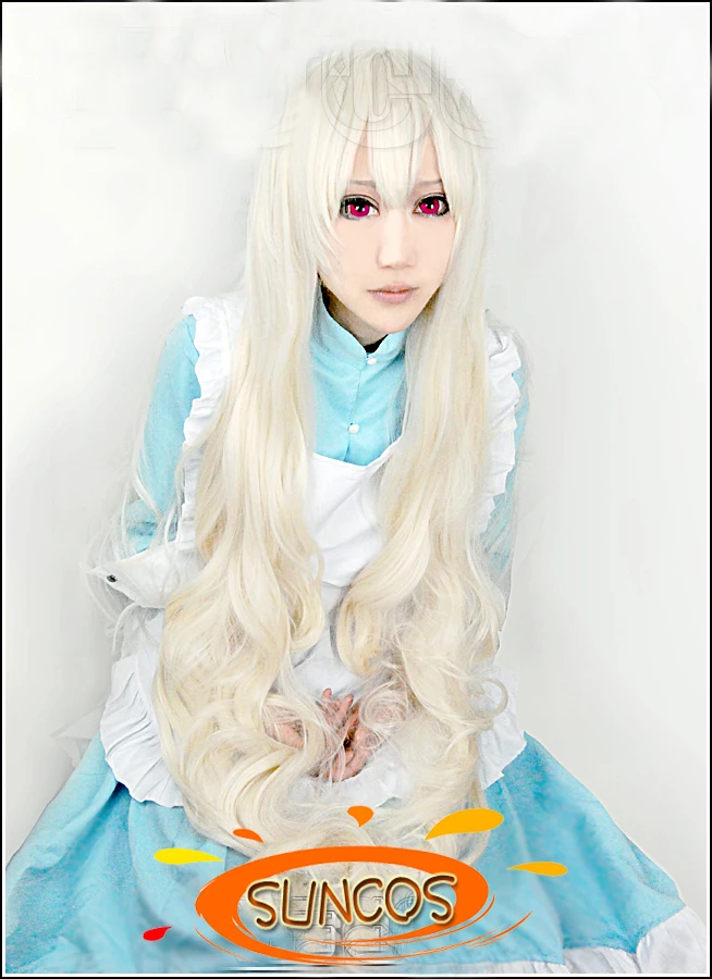

SUNCOS Kagerou Project MekakuCity Actors Ene Marry cherry roll white120cm animie cosplay  wig anime hair Free shipping+Cap