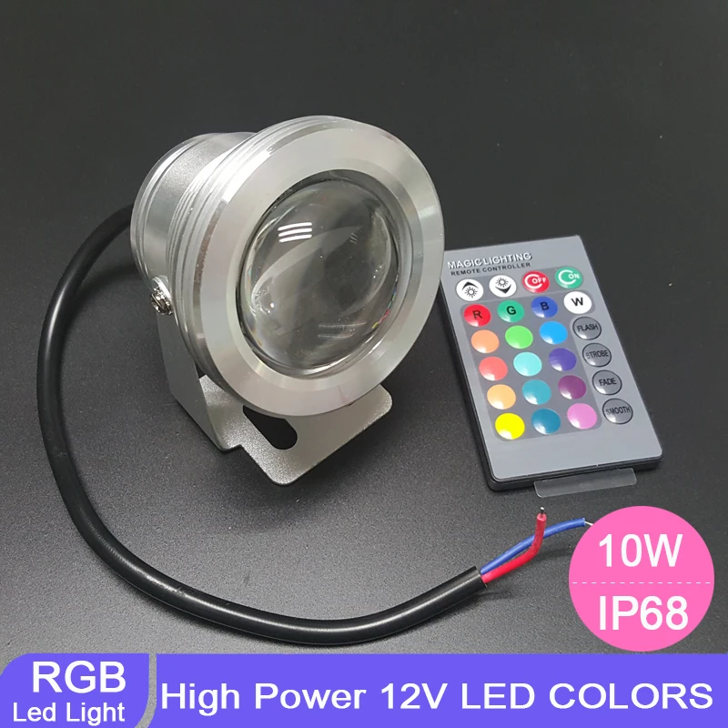 

12V Underwater RGB LED 10W Lights IR Remote IP68 Waterproof Fountain Pool Lamp Landscape Pond Lighting (No Plug, Need Wiring)