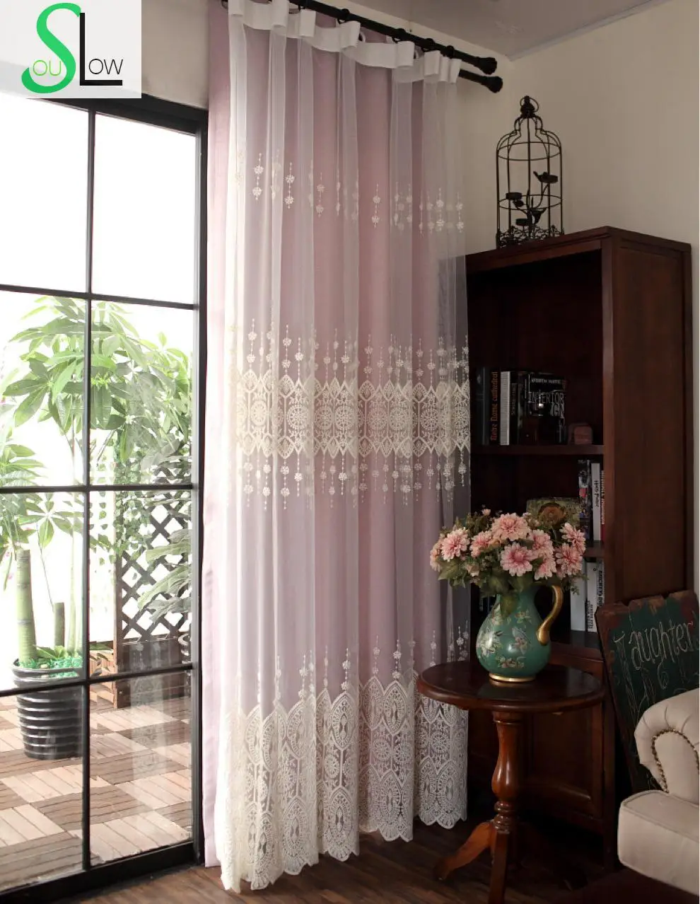 Embroidery Tulle Sheer Volie Window Curtains For Living Room