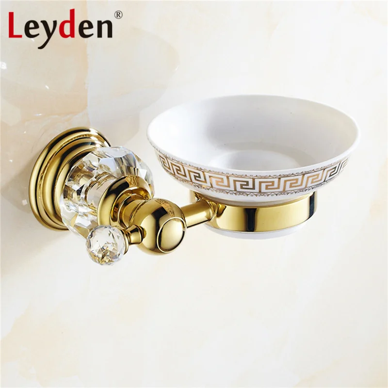 Leyden Luxury Crystal Shower Soap Holder Polished Gold Ceramic Soap