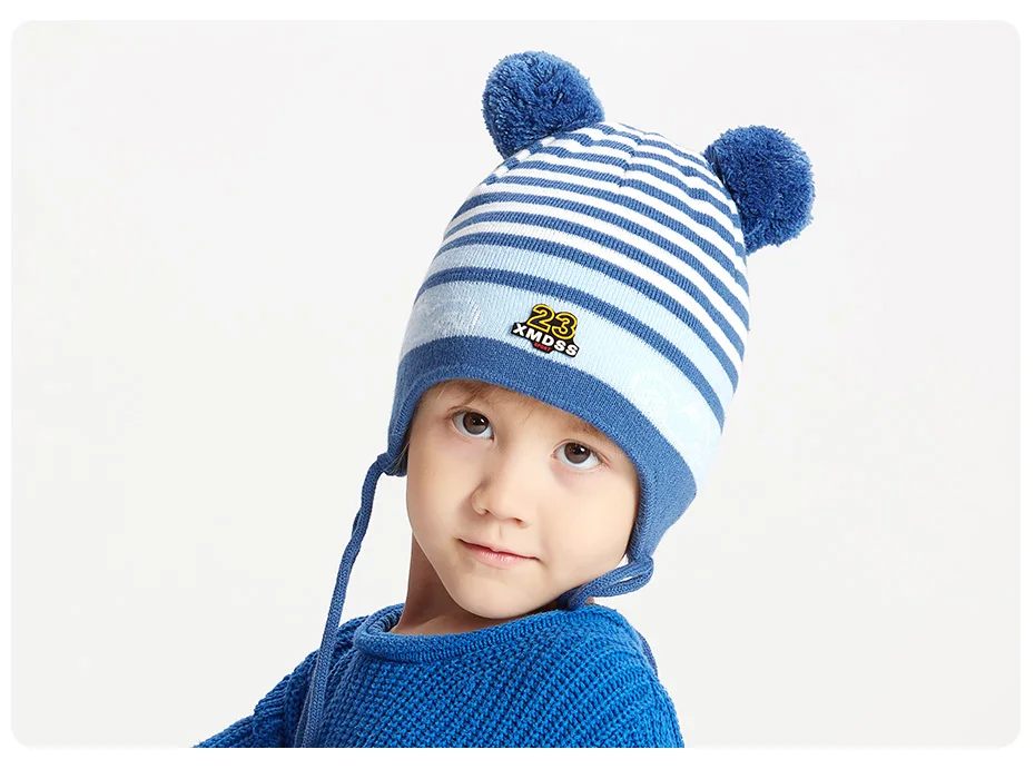 ENJOYFUR/меховые шапки для мальчиков; зимние шапки с меховыми помпонами; шапки с ушками для детей; плотные теплые детские шапки; шапочки для мальчиков 2-8 лет