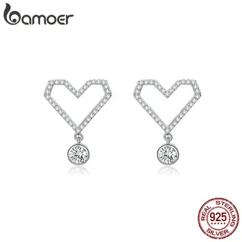 

bamoer Heart Earrings for Women Sterling Silver 925 Cubic Zirconia Korean Fashion Jewelry Wedding Statement Jewelry Gifts BSE127