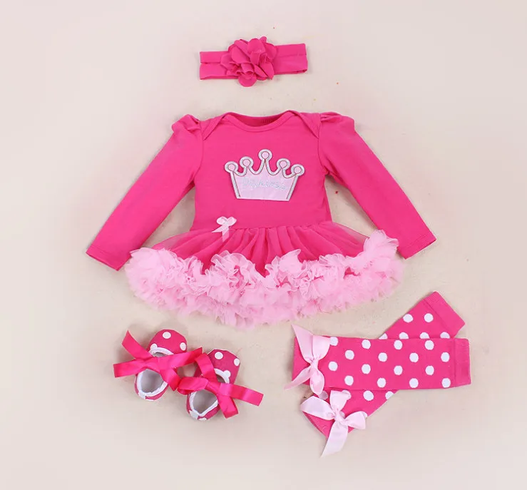 Детские костюмы на первый день рождения, комплекты одежды для маленьких девочек, комбинезоны с короной, кружевное платье-пачка, комбинезон, повязка на голову с цветами, носки, 4 предмета в комплекте