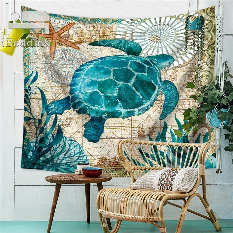 

Turtle Tapestry Ocean Style Oil Printing Decorative Mandala Tapestry Beach Cover Boho Wall Carpet Yoga Picnic Mat Beach Towel