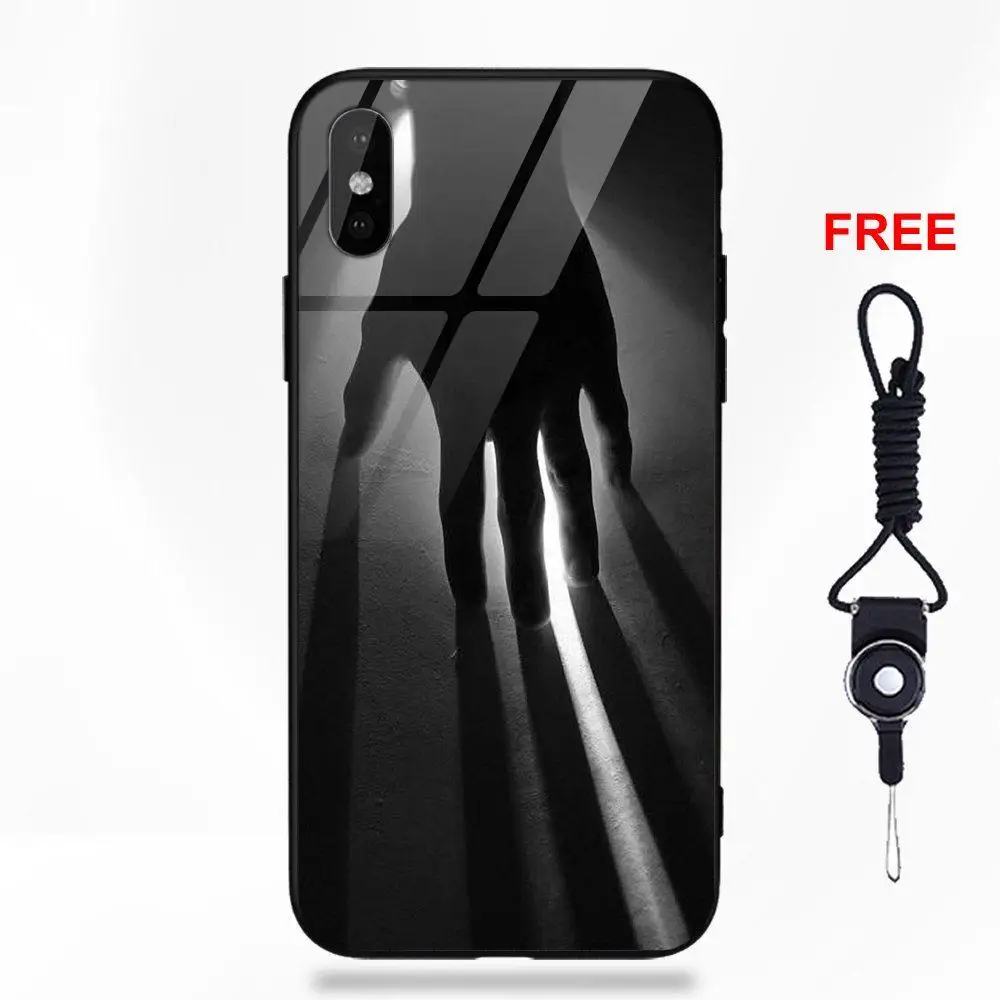 Vvcqod For Apple iPhone X XS Max XR 5 5C 5S SE 6 6S 7 8 Plus Silicone TPU Frame Tempered Glass Protective Case Bad Hand On Wood