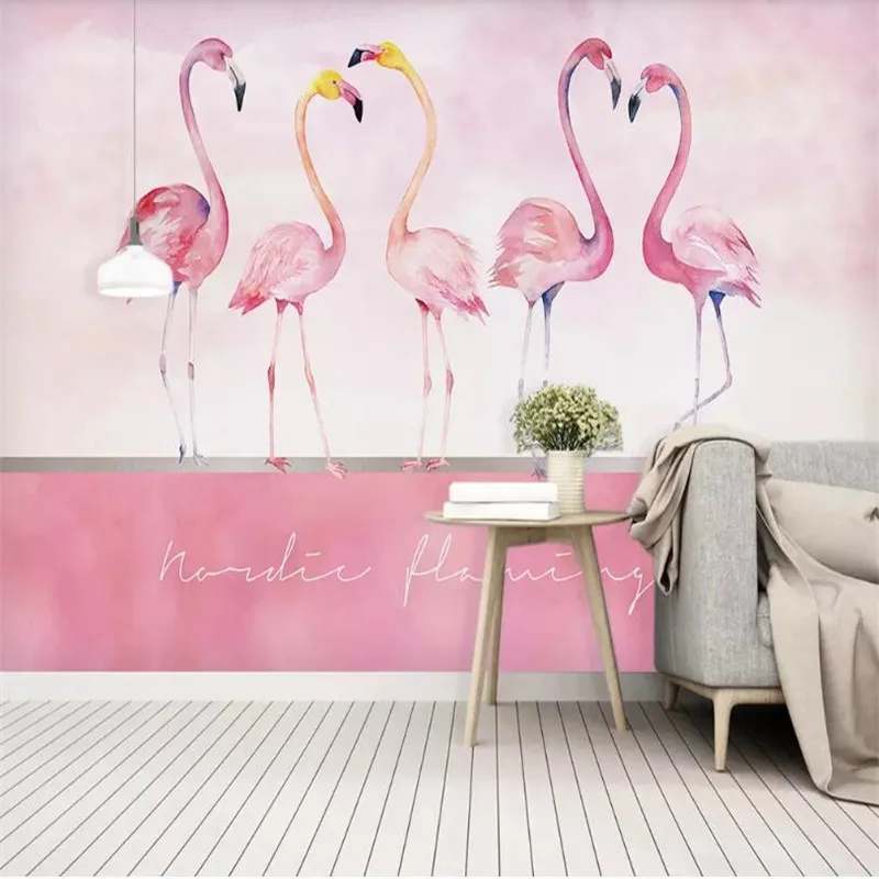 Nordic style pink flamingo background professional making murals, wallpaper wholesale, custom poster photo wall Nordic style pink flamingo background professional making murals, wallpaper wholesale, custom poster photo wall