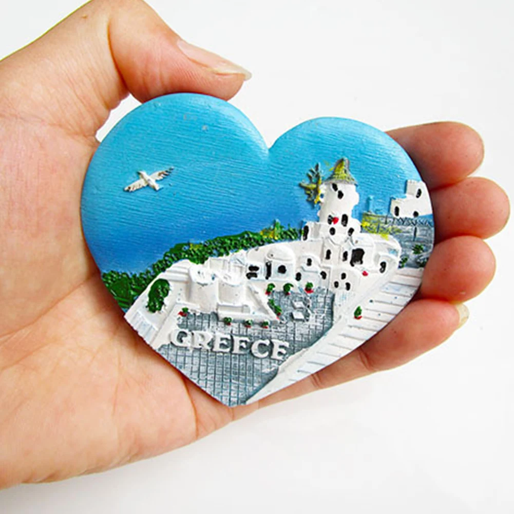 Смола 3D магнит на холодильник Сан-Франсиско, Лондон, Париж, Япония, Греция, Сиднейский, Балийский сувенир - Цвет: Greece Heart Shape