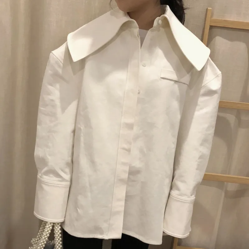 Mode Poitrine Collar Arrivée 2018 De Poches Kb423 Unique Manteau Fold Nouvelle Automne down qlzw Lady Big Casual Turn Femmes Lâche White BxgXnp