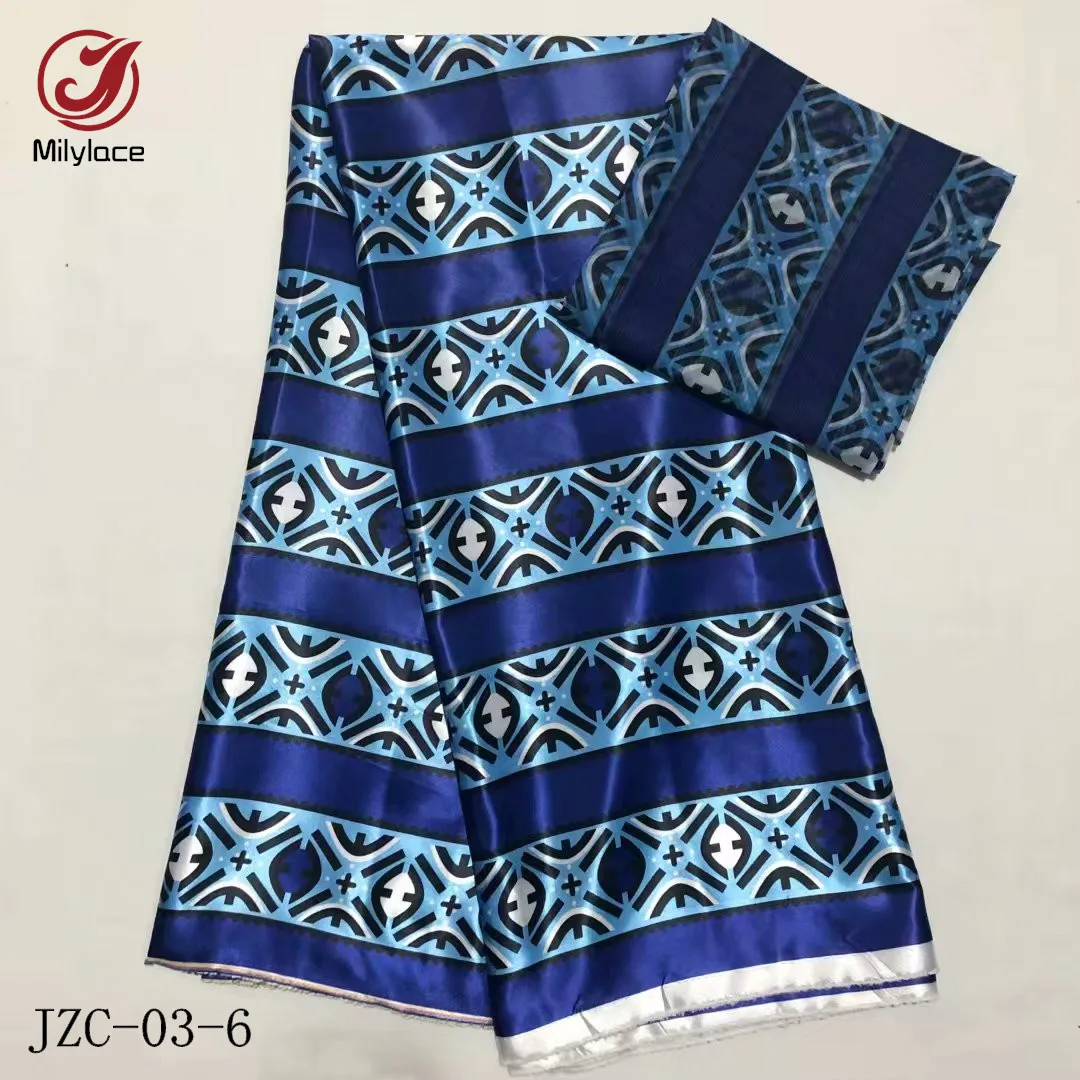 Красивая сатиновая ткань с принтом 4 ярдов+ 2 ярдов шифоновая ткань для одного комплекта для одежды Материал JZC-03 - Цвет: JZC-03-6