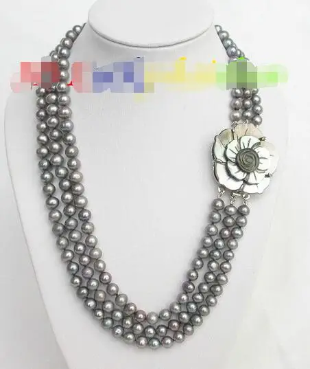 

Free Shipping >>>Genuine 3row Gray freshwater pearls necklace