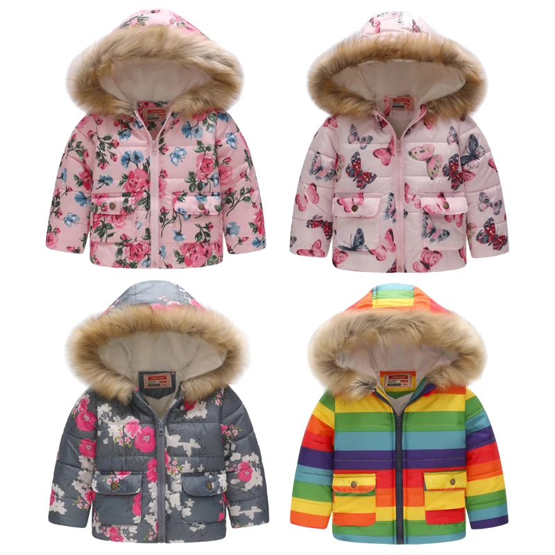 

Kids Winter Jackets For Girls New Fashion Printed Thick Fleece Warm Children Clothes Fur Hooded Outerwear Girls Parkas Coats