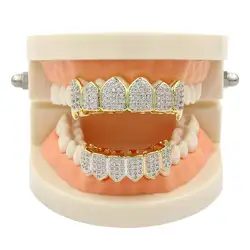 Модные золотые брекеты зубы хип-хоп алмазные блестящие зубные брекеты ортодонтия