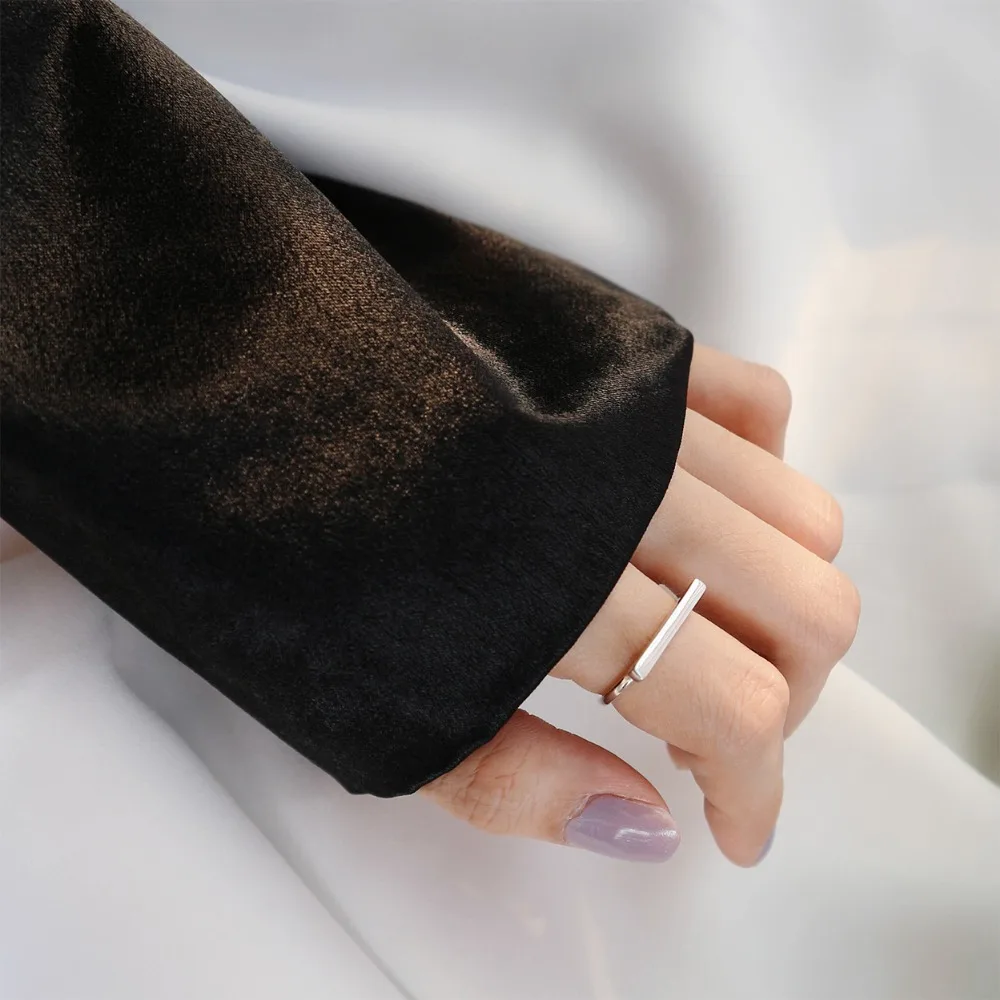 

Solid Sterling Silver Punk Geometric Ring For Women Minimalist Rectangle Wedding Engagement Rings Argent 925 Silver Jewelry 2019