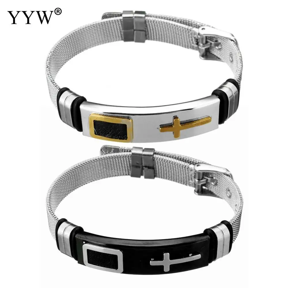 Модные ювелирные изделия, мужской браслет, черный крест, панк, резина, силикон, нержавеющая сталь, браслеты для мужчин, браслеты, hombre, caucho